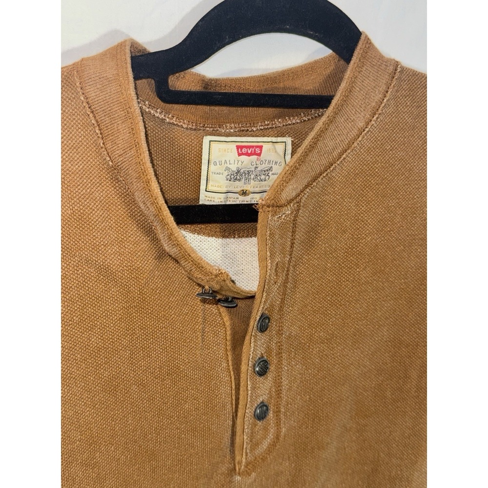 Vintage Levis Henley Shirt Mens XL Orange Rust Contrast Stitch 90s Long Sleeve - Picture 2 of 6